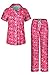 SofiePJ Women's Printed Short Sleeve Pure Cotton Button-Down PJ and Long Pants Set