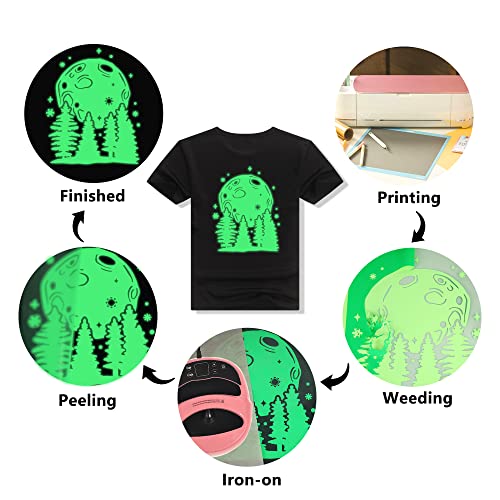 Image of HTVVETUR Glow in The Dark HTV Heat Transfer Vinyl Roll 12 Inch by 5 Feet Iron on DIY for T-Shirt PU Stretch Elastic HTV Vinyl (Dark in Glow Green, 5FT)