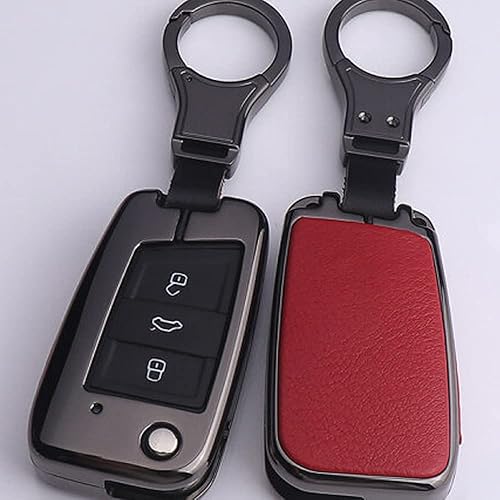 Miniatura 4 de HIBEYO Funda para llave de cuero de aleación de zinc compatible con Volkswagen Golf 7 MK7 Atlas Jetta Passat Arteon Tiguan Key Fob funda de 3