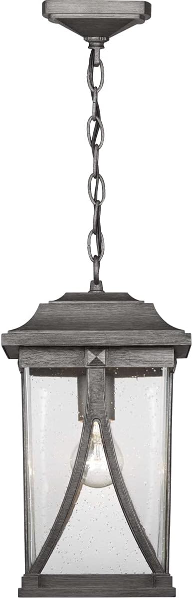 Progress Lighting Abbott Collection 1-Light Clear Seeded Glass Craftsman Outdoor Hanging Lantern Light Antique Pewter