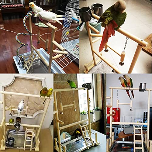 Jaquiain Parrots Playground,Natural Wooden Parrot Perch Gym Play Stand Parakeet With Cups And Toys Exercise Play #TOP1