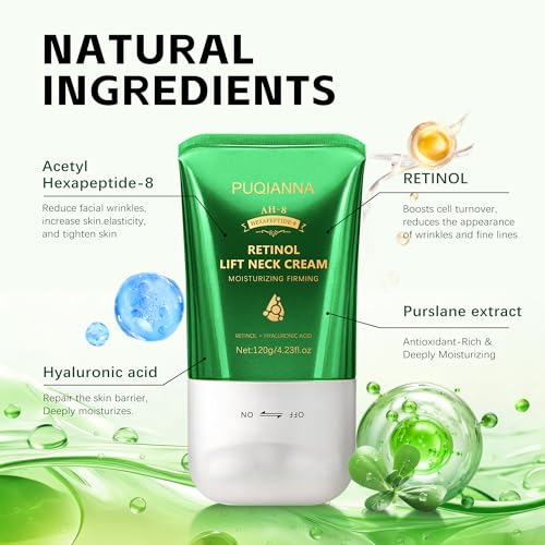 Image of Retinol Neck Firming Cream with Exclusive AH8 Complex, Hyaluronic Acid Anti-Aging Moisturizer, Multi-Use Skin Care for Face, Neck & Body, Helps Smooth Crepey Skin, Fine Lines & Wrinkles, 4.23oz