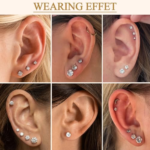 7 Pairs 20G Hypoallergenic Stud Earrings Set for Women Men, 14K Gold/Silver Plated Stainless Steel Cubic Zirconia Earrings for Sensitive Ears, Cartilage Sleeper Ear Piercing Jewelry (2/3/4/5/6/7/8mm) - Image 6