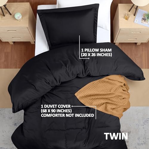 Utopia Bedding Duvet Cover Twin Size - 2 Piece with Zipper Closure - 1 Comforter Cover 68X90 Inches & 1 Pillow Sham 20X26 Inches (Black) Comforter Not Included