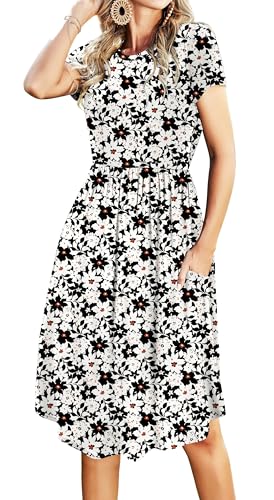 Image of Simier Fariry Womens Summer Modest Work Casual Midi Knee Dress Pocket Short Sleeve Teacher Outfits Spring Travel Clothes