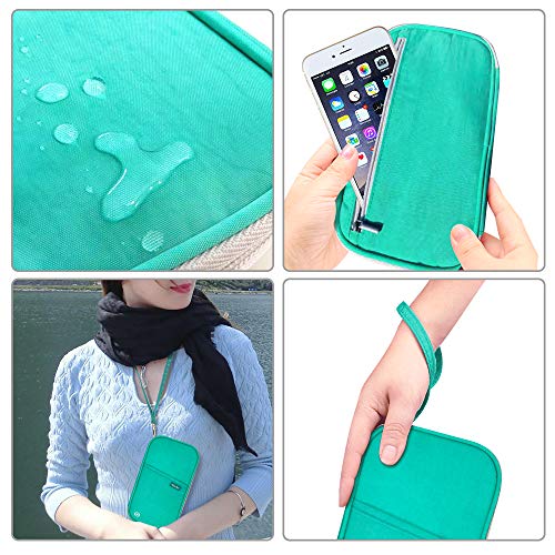 Image of RFID Family Passport Wallet Holder Waterproof, Travel Document Organizer Credit Card Clutch Bag for Men Women, RFID LakeGreen, One Size, Classic
