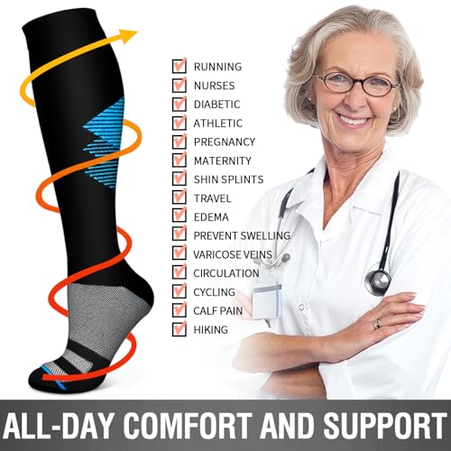 Image of Bluemaple 6 Pack Copper Compression Socks for Women and Men Circulation-Best Support for Medical, Running,Nursing,Athletic