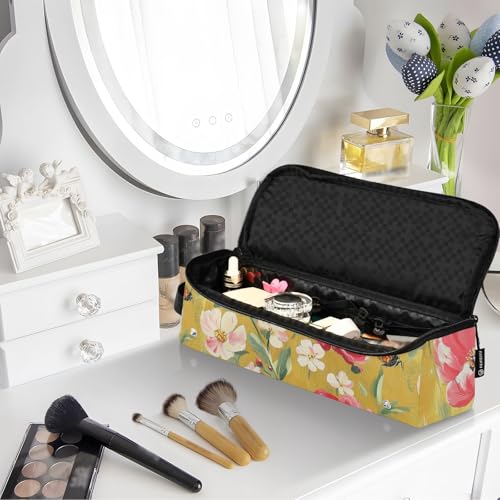 Bolsa de viaje para herramientas de cabello con esterilla resistente al calor para plancha, rizador y accesorios de cuidado capilar, diseño flores de primavera y mariposas doradas miniatura 7