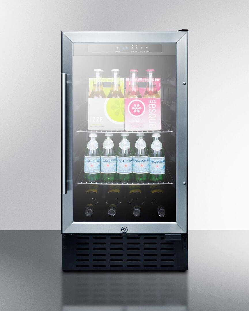 Summit Appliance Scr1841bcss 18" Wide Undercounter Glass Door All-Refrigerator With Digital Controls, Auto Defrost, Digital Thermostat, Lock, LED Light And Stainless Wrapped Steel Cabinet on Fridge.com - View 3