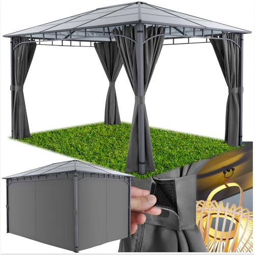 tectake® Carpa de jardín de Aluminio con Techo de policarbonato y protección a la Intemperie, cenador Ideal Exterior, pergolas de Jardin, Carpas para Exteriores - 3 x 4 m Gris