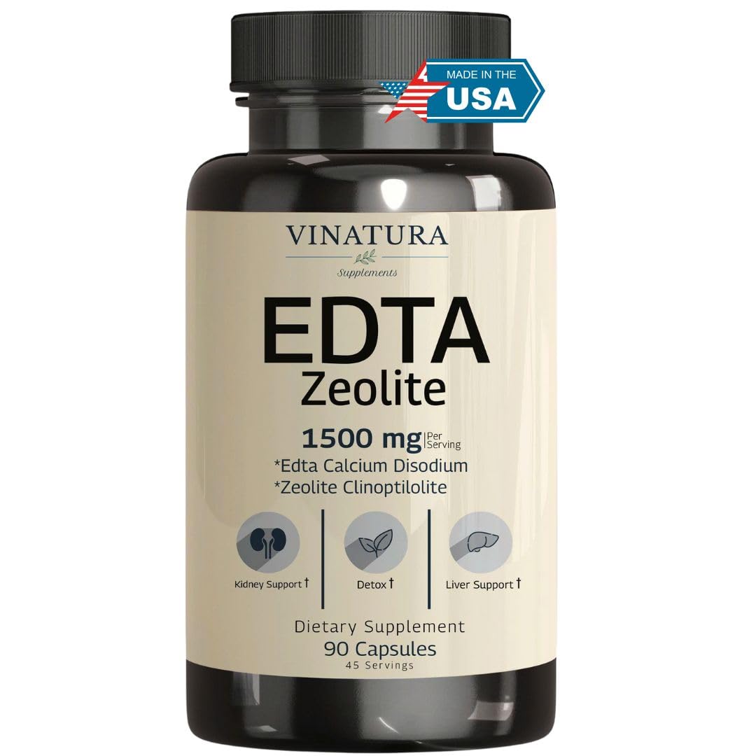 VINATURA EDTA Capsules - 1500mg per serv, USA Made & Tested, Liver Support - Edta Calcium Disodium, Kale Extract - 90 Capsules 45 Servings