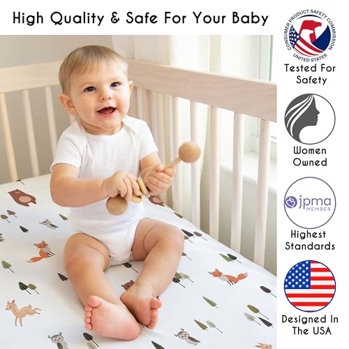 Image of Sweet Jojo Designs 3-Piece Baby Crib Bedding Set (Woodland Animals) for Boys or Girls, Infants /Nursery incl. Blanket, Fitted Sheet and Crib Skirt (Neutral Theme, Woods, Forest Animal, Bear, Deer Fox)