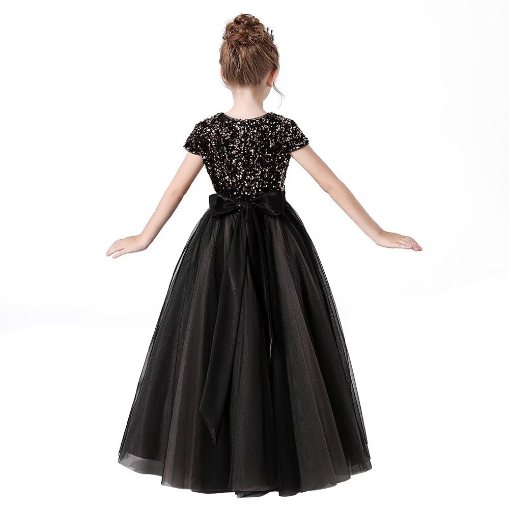 Flower Girl Dresses Wedding Bridesmaid Sequins Tulle Puffy Skirt Girls Birthday Party Pageant Gown Floor Length
