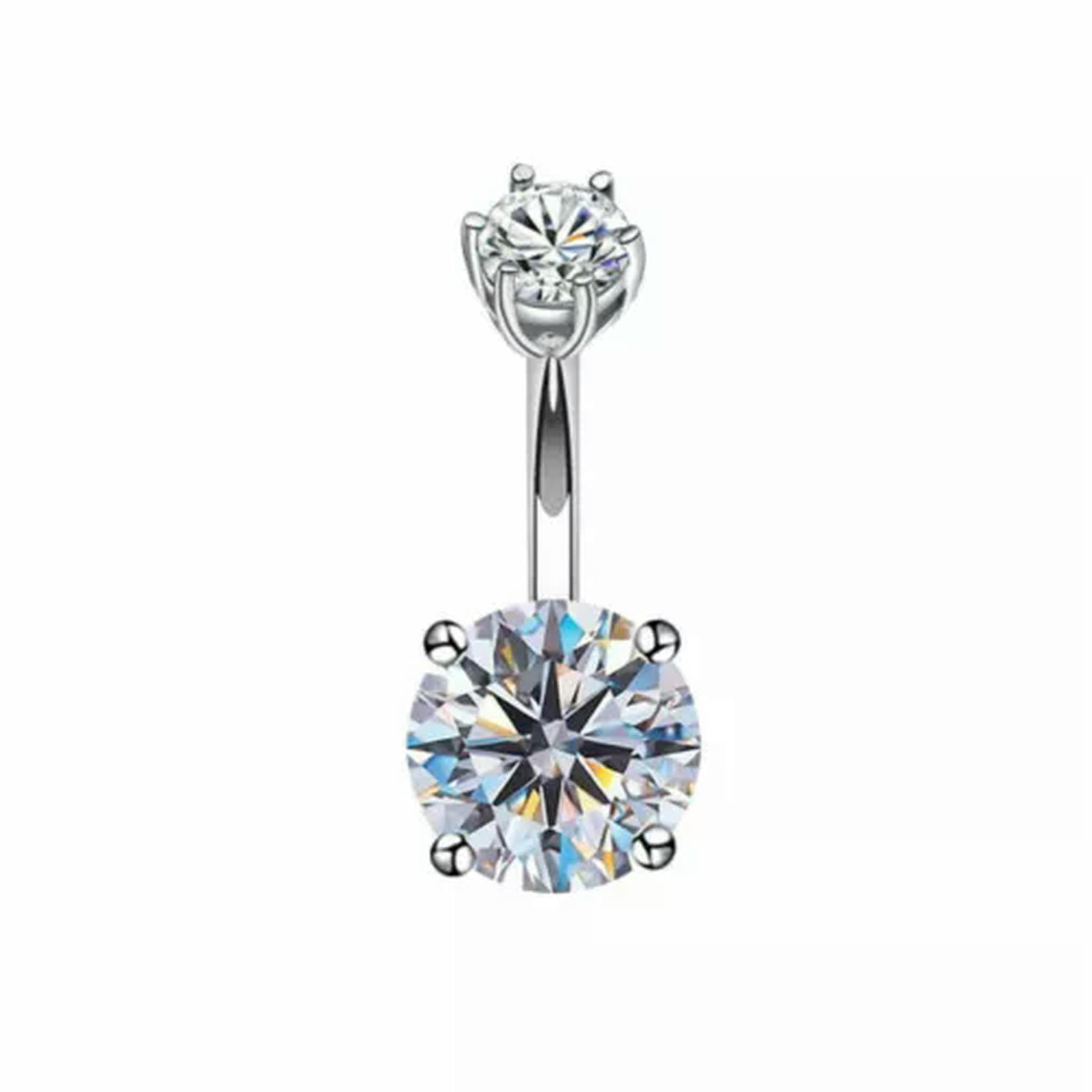 Piercing para Ombligo, Barra para el Ombligo, Plata de Ley, Cristal de circonita cúbica Redondo, A1289, 8 mm