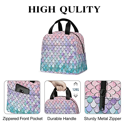 Velivn Insulated Lunch Bag For Boys/Girls, Reusable Kids Lunch Box Container For School Office Picnic Travel, Leakproof Cooler Tote Bag With Front Pocket For Kids Adult (Pink With Mermaid Scale) #TOP3