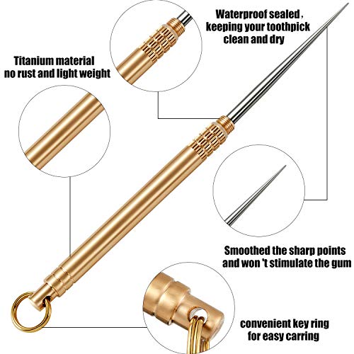 3 Pieces Portable Titanium Toothpicks Pocket Toothpick Metal Toothpick Holder For Outdoor Picnic And Camping Brass #TOP2