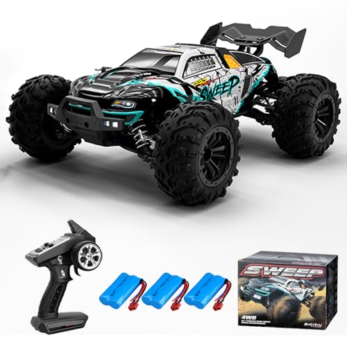 Teeggi Ferngesteuertes Auto 70km/h, Bürstenloser Motor RC Hohe Geschwindigkeit Offroad Drift Rennauto, 4WD Off Road Race Buggy für Erwachsene, 3 Batterien 16101Pro(Blau)