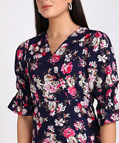Image of Vahson Bottom 2 Layer Flared Balloon Sleeve V-Neck Dot Printed Short Knee Length Dress for Girls /Women