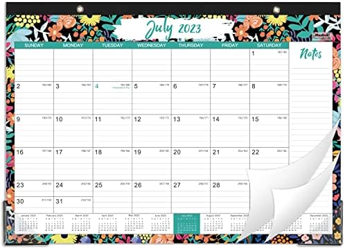 2023-2024 Desk Calendar - 18 Months Large Desk/Wall Calendar, 17" x 12", Jul. 2023 - Dec. 2024, Desk Calendar 2023-2024 with Corner Protectors, Ruled Blocks, Easy Planning - Black Flower