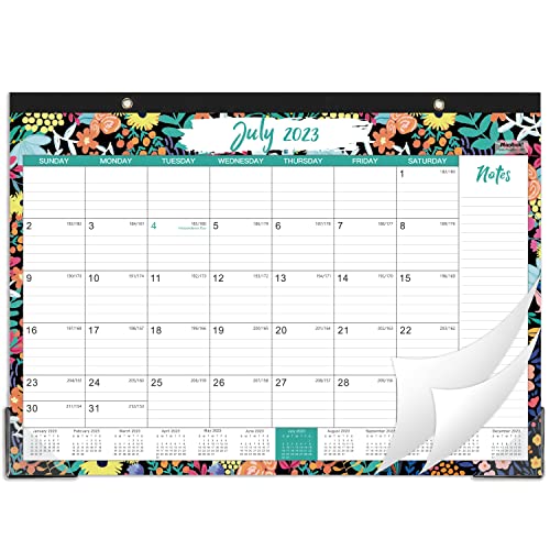 2023-2024 Desk Calendar - 18 Months Large Desk/Wall Calendar, 17" X 12", Jul. 2023 - Dec. 2024, Desk Calendar 2023-2024 With Corner Protectors, Ruled Blocks, Easy Planning - Black Flower #TOP29