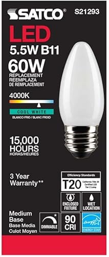 Miniatura 5 de Satco 6Pk 5.5w B11 LED 4000K base media esmerilada regulable - 60w equiv