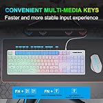HUO JI White Gaming Keyboard USB Wired with Rainbow LED Backlit, Floating Keys, Mechanical Feeling, Spill Resistant, Ergonomic for Xbox, PS Series, Desktop, Computer, PC