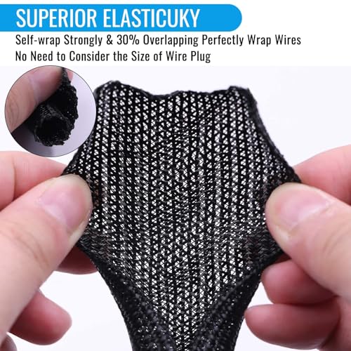Flauzmann 1/4" Braided Cable Sleeve - 10Ft Cat Cord Protector Split Wire Loom Tubing Flexible Self Wrapping for USB, Audio, Automotive Cord, Dog Chew Proof Cable Protector - Black by Flauzmann - Image 4