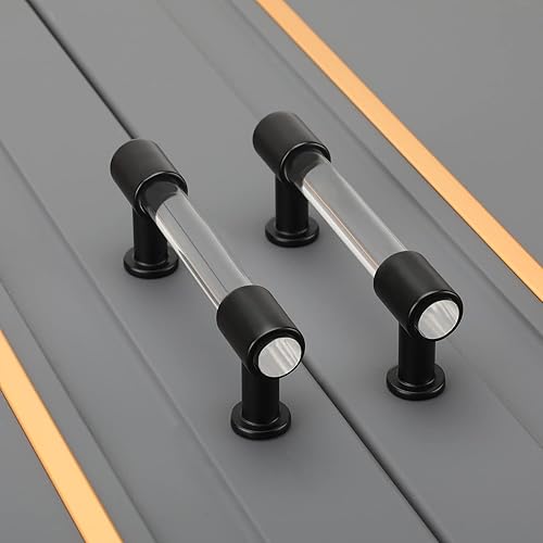 Miniatura 7 de Peaha Paquete de 25 tiradores acrílicos para cajones de 3 pulgadas, manijas de gabinete negras, tiradores de cajón transparentes, herrajes negros