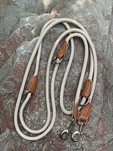 Leisegrün Hundeleine große Hunde - Führleine 3m verstellbar mit 2 Karabiner - 3 Meter lang x 1,1 cm - Nur 300 g - Modell Devon - Sand Beige