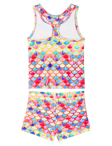 Image of Girls Swimsuit Size 6-7 Years Old Colorful Fish Scale Two Pieces Beach Swimwear for Kids
