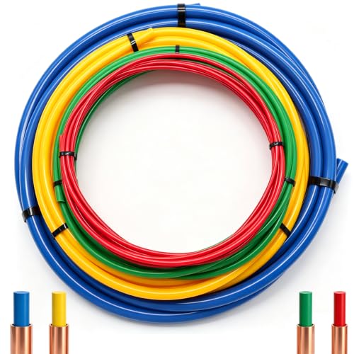 Image of 4Pcs 4M Air Conditioning Copper Tubing Pipe Extension Kit 1 /4, 1 /2, 3 /8, 5 /8 Inch HVAC Copper Pipe Bender with PE Plastic Strips for Air Conditioning & Refrigerator Repair Tube Bender Set