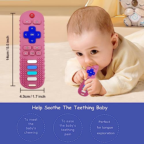 Robbear Baby Teething Toys, Food Grade Silicone Teether For Babies 3 6 12 18 Months, Tv Remote Shape Toddlers Chew Toys, Freezer Bpa Free (Pink Rc) #TOP4