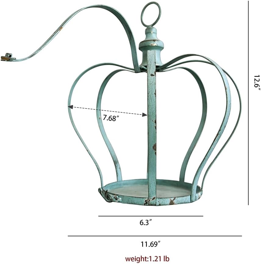 Vintage Rustic Metal Crown Hanging Plant Stand for Indoor & Outdoor Distressed Decor Tabletop Plant Holder Flower Pot Rack for Boho Garden Balcony Patio Farmhouse