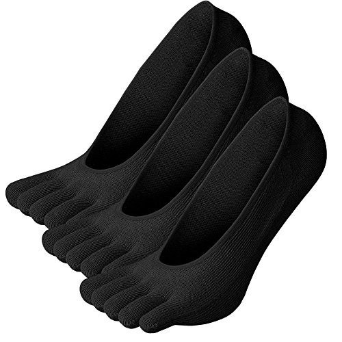 NO Show Running Five Fingers Crew Ankle Toe Socks for Women Ladies Men (M-(US shoe size 7-10), black-3pc)