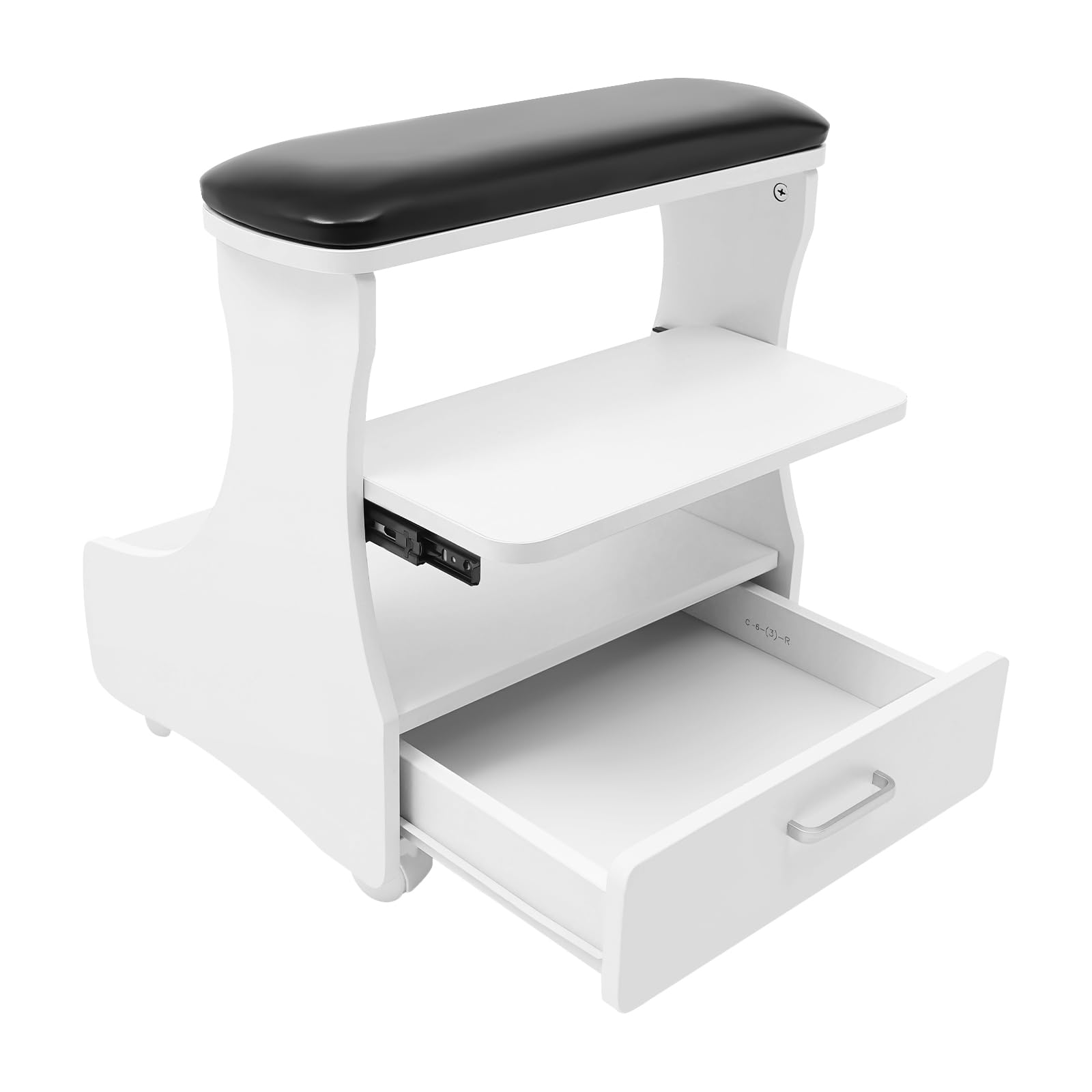 Silla de pedicura móvil con reposapiés, carrito almacenamiento 3 niveles, baño pies spa ruedas negro