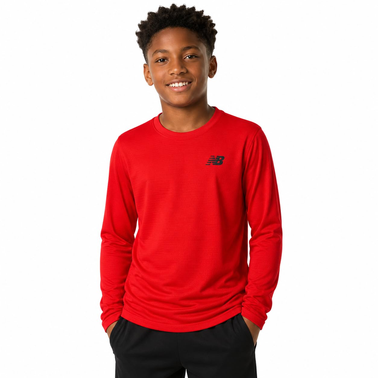 New Balance Camiseta térmica de punto gofre de manga larga para niño (talla 8-20)