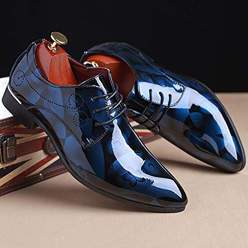 Image of Men Fashion Dress Business Shoe Pointed Toe Floral Patent Leather Lace Up Oxford Black Brown Red Grey