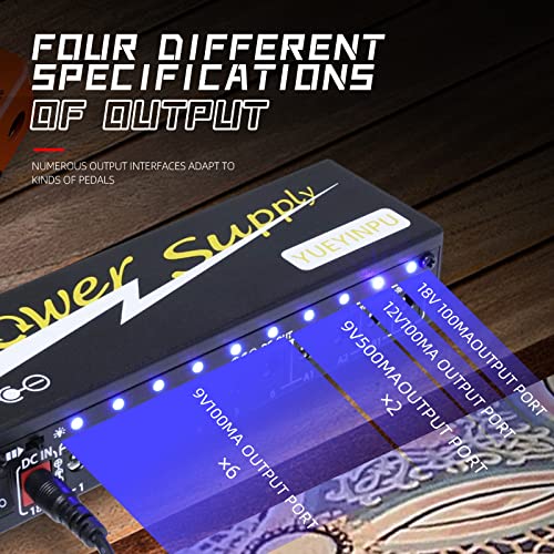 image for Yueyinpu Power Supply for Guitar Effect Pedals 10 Isolated DC Output 9