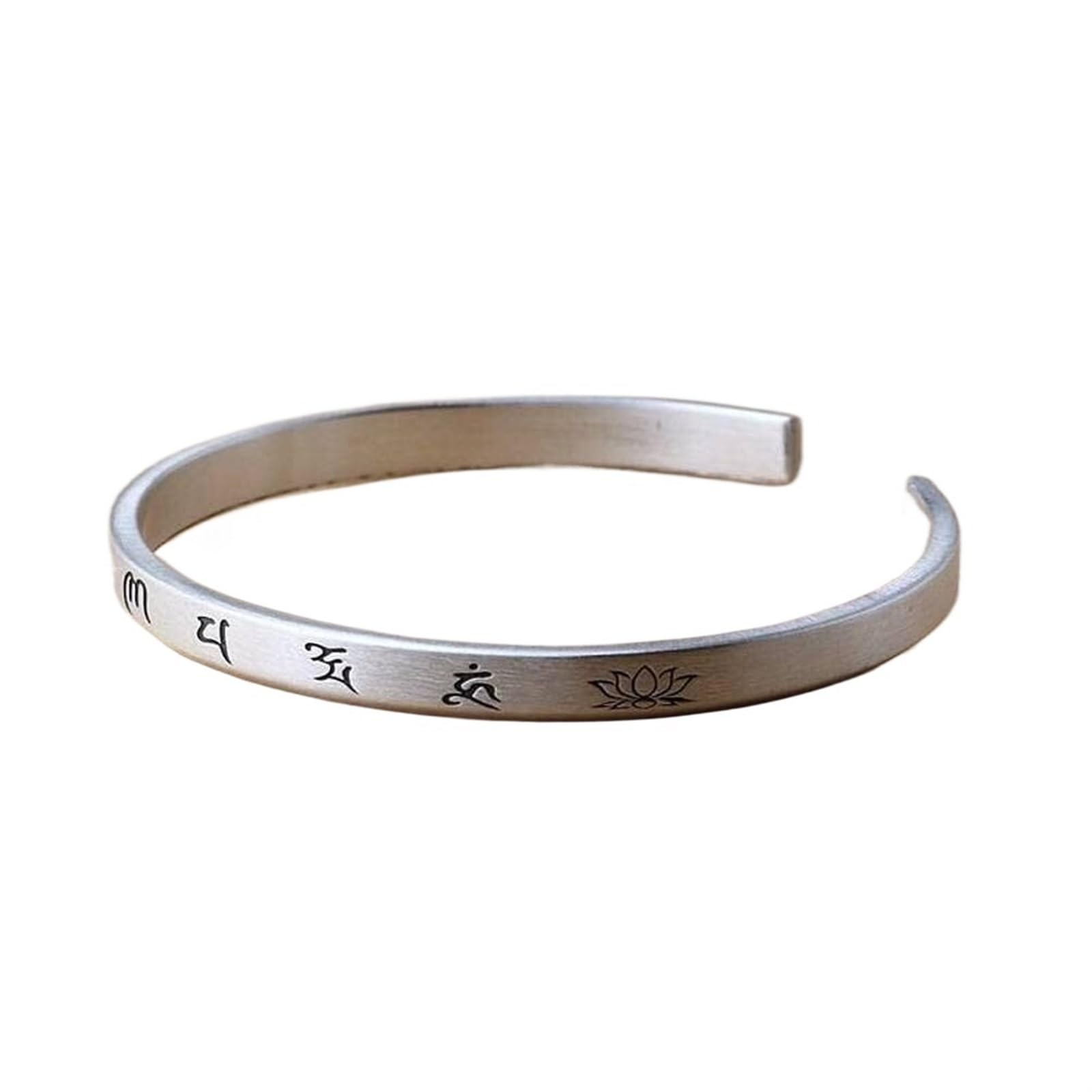 Bracciale in argento, bracciale rigido alla moda, bracciale rigido in argento 999 con detti buddisti Bracciale aperto Bracciale femminile in argento spazzolato fatto a mano Come mostrato, i braccialet