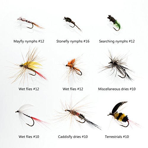 Image of BASSDASH Fly Fishing Flies Kit Fly Assortment Trout Bass Fishing with Fly Box with Dry /Wet Flies, Nymphs, Streamers, Popper