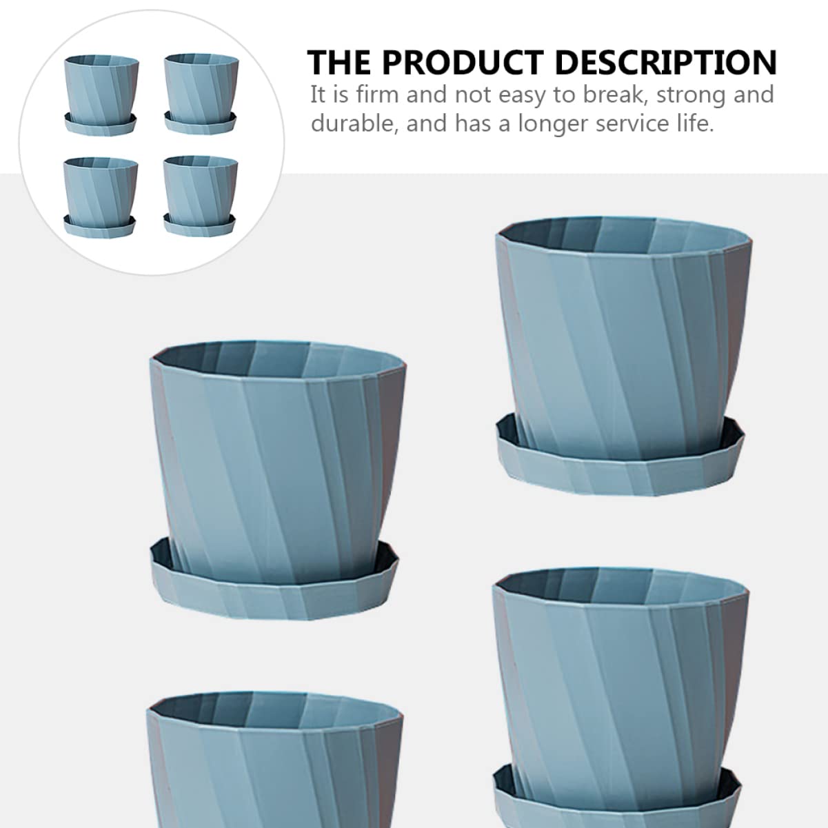 Alipis Vaso per Piante Grasse in Plastica Pp Blu, 4 Pezzi con Vassoio, Design Semplice per Casa e Decorazione Esterna, Lunga Durata