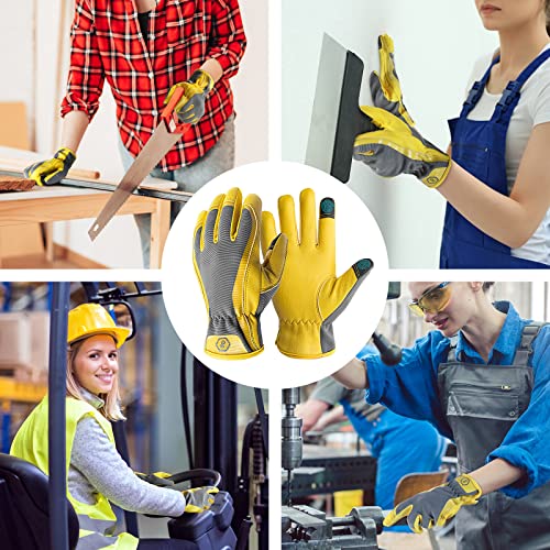 Handlandy Work Gloves Women Deerskin Leather, Breathable & Flexible Utility Mechanic Garden Working Gloves Touch Screen (Gold, L) #TOP5