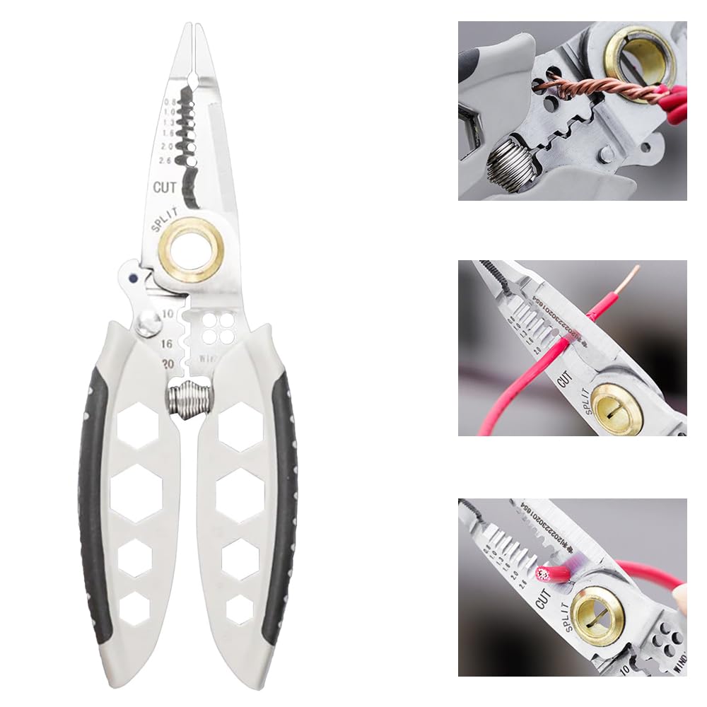 Multipurpose Wire Strippers, 7-inch Portable Wire Stripper Wire Cutter for Electrical Wire Cutter Stripping Professional Electrical Wire Stripping Tool for Stripping, Cutting and Crimping