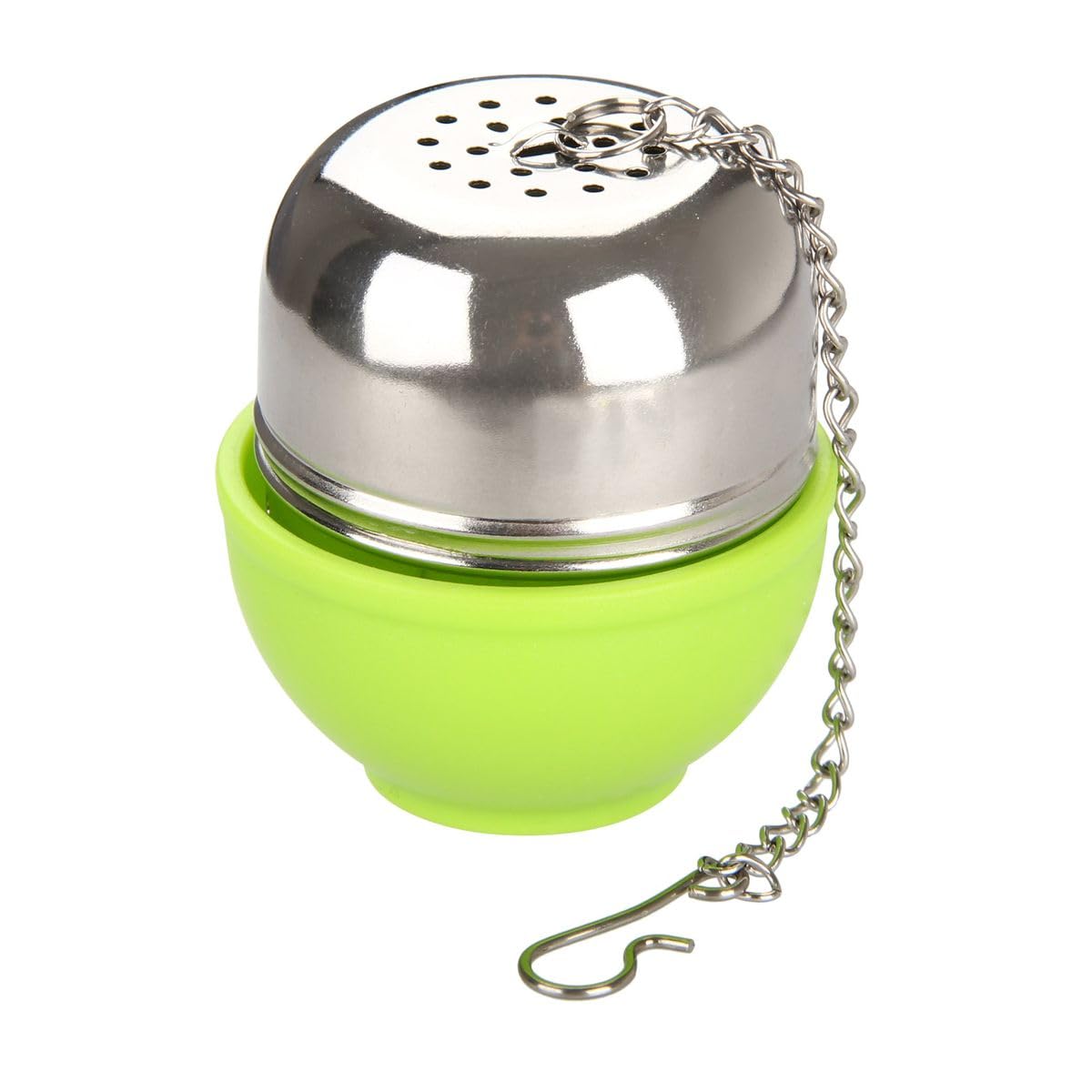 Facklemann 49130 Boule à thé ovale avec support, boule à thé, infuseur à thé, infuseur de tisane, Acier inoxydable, ABS, Vert, Argenté, 4 x 4,​5 cm