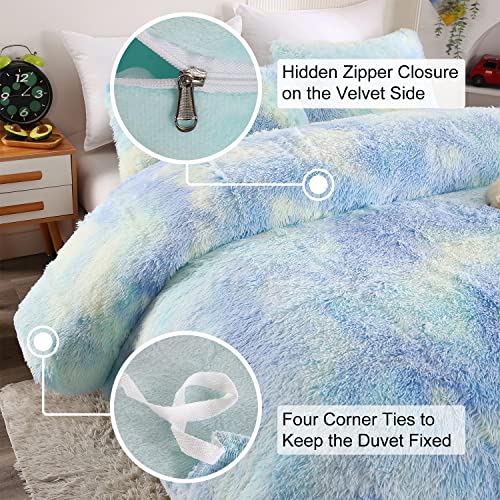 Sumfunry Plush Shaggy Bedding Sets Crystal Velvet Plush Shaggy Duvet Cover Set 2Pc Fluffy Bedding With Zipper Closure Green Color Twin Size #TOP2