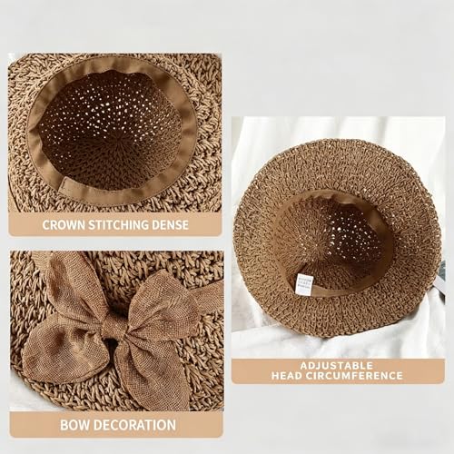 Sombrero de paja tejido para mujer con lazo y ala ancha miniatura 5