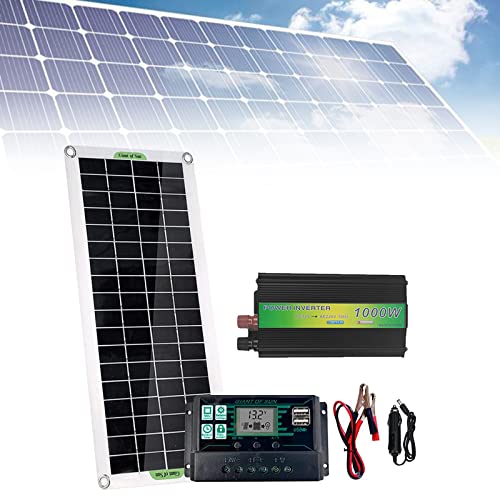 PEALOV Paneles Solares Mono, Panel Solar De 20 W + Inversor Solar De 1000 W + Controlador Solar Autoadaptable De 100 A + Cargador De Coche Para Exteriores/Hogar/Aparatos De CA(BateríA No Incluida)