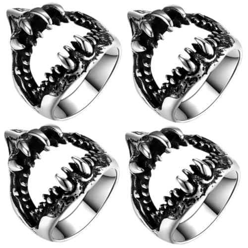 DEARMAMY 4 Piezas Anillo De Tiburon Anillo Retro Anillos Punkyes Joyas De Moda Para Hombres Anillos Para Hombres Estéticos Anillos De Hombre Joyas De Anillo Anillos Creativos Acero Titanio