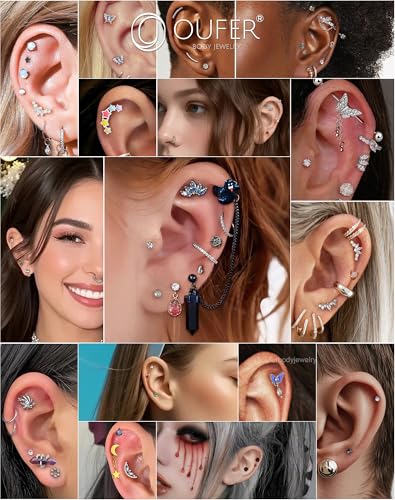 OUFER 16G Helix Earrings, 316L Stainless Steel Cartilage Earrings, Random 6PCS Helix Cartilage Piercing Jewelry, Tragus Forward Helix Cartilage Earrings Studs for Women2