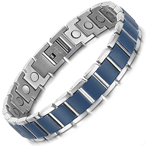 Rainso Mens Women Titanium Steel Magnetic Therapy Heath Care Bracelet Pain Relief For Arthritis Lacquer Design Couple Bracelet Adjustable With Gift Box (Lacquer Blue L) #TOP8